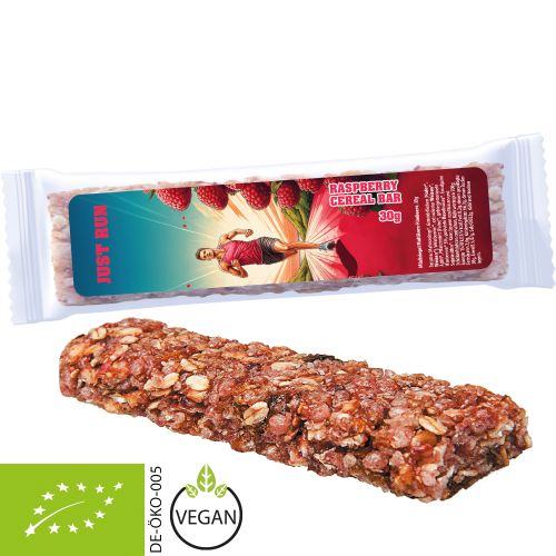 Organic cereal bar raspberry, 30g, express flowpack with label