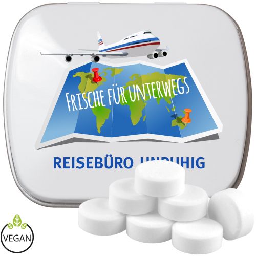 Peppermint drops sugar free, ca. 20g, mint tin white