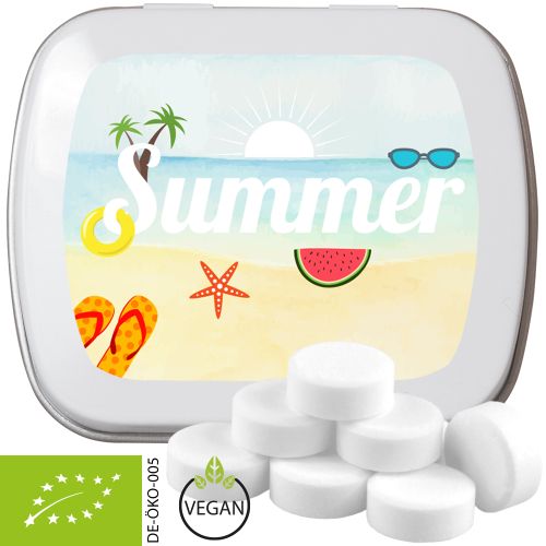 Organic peppermint drops, ca. 20g, mint tin white