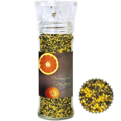 Orange pepper, ca. 45g, transparent spice mill with label