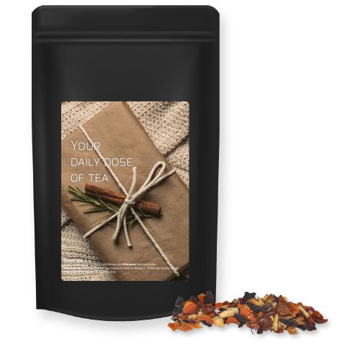 Fireplace tea, ca. 50g, midi stand up pouch black with label