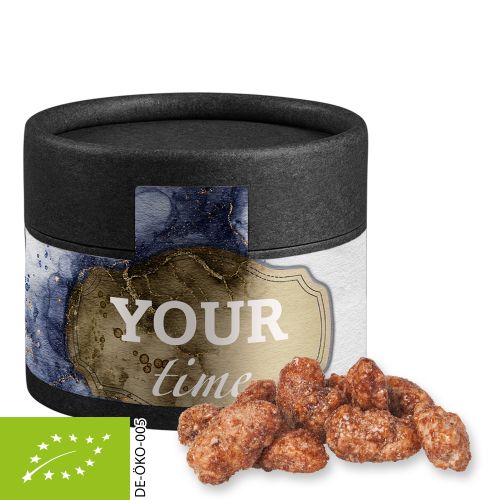 Organic burnt almonds, ca. 40g, cardboard can mini black