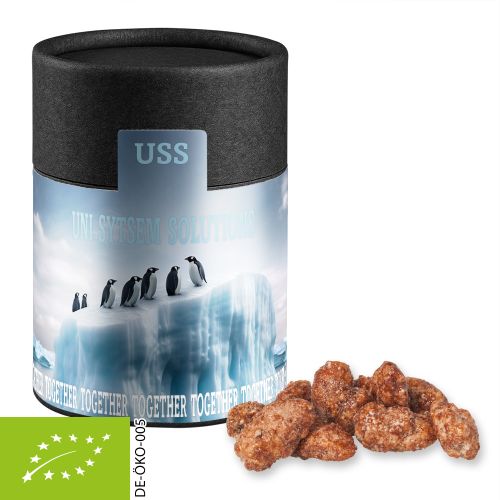 Organic burnt almonds, ca. 80g, cardboard can midi black
