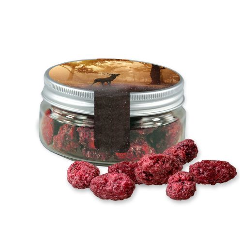 Roasted almonds raspberry, ca. 60g, mini sweet jar with label