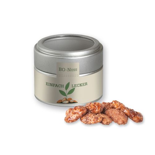 Burnt almonds, ca. 60g, metal tin mini silver with window