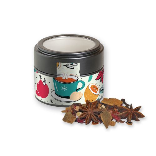 Mulled wine spice, ca. 30g, metal tin mini black with window