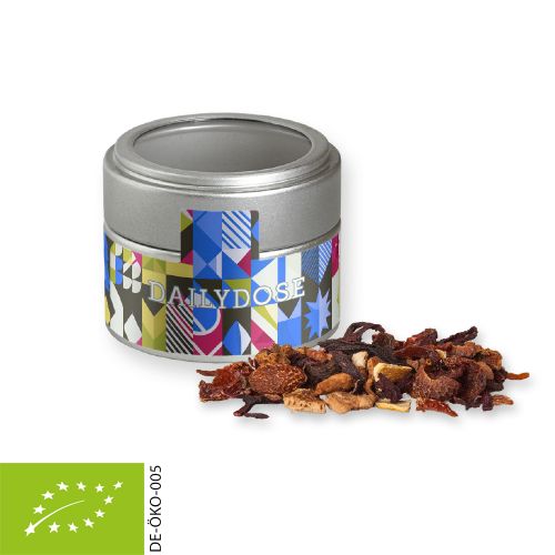 Organic fine mulled wine spice, ca. 30g, metal tin mini silver with window
