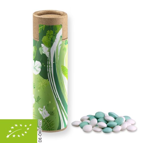 Organic mint chocolate lentils, ca. 30g, cardboard tube
