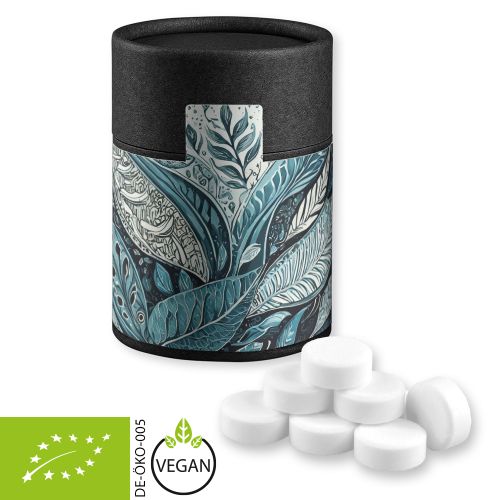 Organic peppermint drops, ca. 80g, cardboard can midi black