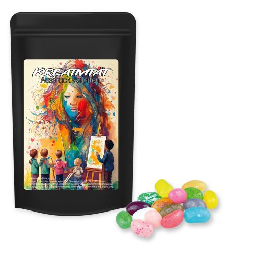 Jelly Beans sweet mix, ca. 100g, midi stand up pouch black with label