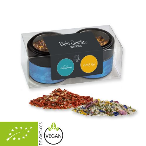Rough spice mixture (category 3), ca. 70-220g, 2-set metal tin mini with window with label