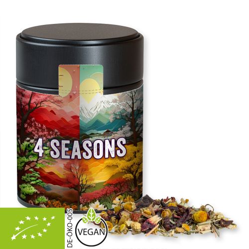 Organic herbal tea four seasons, ca. 30g, metal tin midi black