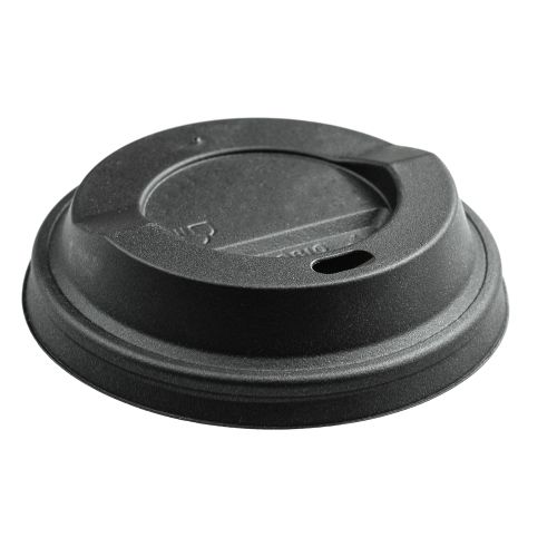 Packaging, ca. 1g, Compostable lids for cups black 80mm