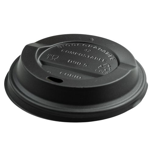 Packaging, ca. 1g, Compostable lids for cups black 90mm