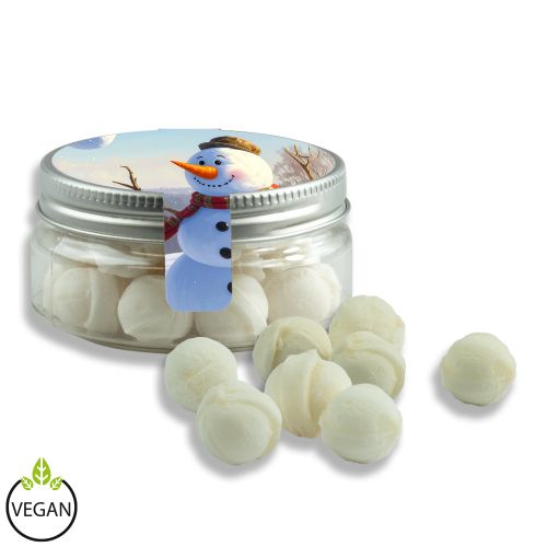 Sweet Snowballs candy, ca. 60g, mini sweet jar with label